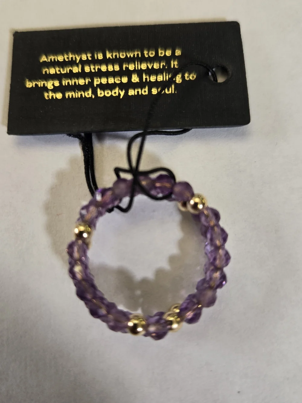 14kt Solid Yellow Gold Semiprecious Amethyst Beaded Ring